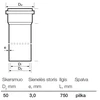 Indoor sewer PVC pipe Wavin. Ø 50. 0.75 m