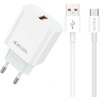 Jellico AK-165 USB 22.5W QC 3.0 Viedais Ātrā Uzlāde 1x USB (5-12V) + USB uz USB-C Kabelis 1m Balts
