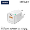 Jellico C44 Mini PD 30W QC 3.0 Smart Adaptīvs ātrais lādētājs ar 1x USB-C (5-20V) / USB 3A Balts