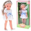 Jokomisiada Charming Doll in a Baltas Dress with a Mėlyna Bow, 33 cm Doll ZA5850