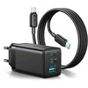 Joyroom JR-TG10 65W GaN 2x USB-C + USB-A wall charger with 100W USB-C - USB-C 1.2m cable - juodas