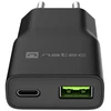 NATEC RIBERA GAN SLIM MAINS CHARGER 1× USB-A + 1× USB-C 20W Juodas