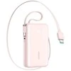 Joyroom JR-PR2L 10000mAh 35W išorinė baterija su integruotu ištraukiamu USB-C laidu ir „Lightning“ laidu ant virvelės - Rožinė