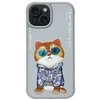 Nimmy Apple iPhone 15 6.1" dėklas telefonui pilkos spalvos Glasses Cool Cat