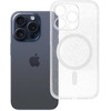 Oem Originalus „iPhone 14 PRO“ skaidrus „Mag“ dėklas – blizgučiai (STR / APSAUGA NUO FOTOAPAROS), suderinamas su „MagSafe“ permatomais blizgučiais.