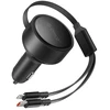„Orico“ dvigubo tempimo 60 W USB-C automobilinis įkroviklis su dviem ištraukiamais USB-C + „Lightning“ laidais - Juodas