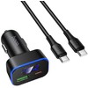 Automobilinis įkroviklis Hoco USB A + USB C PD QC3.0 48W + laidas USB C į C Z63B juodas