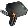Automobilinis įkroviklis Hoco su ištraukiamu laidu 2 x USB C + USB A QC PD 65W NZ18 juodas