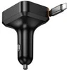 Automobilinis įkroviklis Hoco su ištraukiamu laidu 2 x USB C + USB A QC PD 65W NZ18 juodas