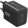 Phone charger Forcell F-Energy GaN III Crystal Color 2x USB C AVS SSFC3.0 60W + silikoninis laidas USB C į USB C VT-60 juodas
