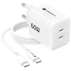Telefono įkroviklis Forcell F-Energy GaN III Crystal Color 2x USB C AVS SSFC3.0 60W + silikoninis laidas USB C į USB C VT-60 baltas