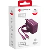 Telefono įkroviklis Forcell F-Energy GaN III Crystal Color 2x USB C AVS SSFC3.0 60W + silikoninis laidas USB C į USB C VT-60 bordo