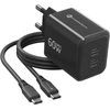 Phone charger Forcell F-Energy GaN III Crystal Color 2x USB C AVS SSFC3.0 60W + silikoninis laidas USB C į USB C VT-60 juodas