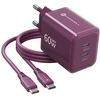Telefono įkroviklis Forcell F-Energy GaN III Crystal Color 2x USB C AVS SSFC3.0 60W + silikoninis laidas USB C į USB C VT-60 bordo