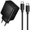 Telefono įkroviklis Hoco 2x USB C + USB A QC3.0 PD 3A 65W + duomenų kabelis USB C į USB C N75 juodas