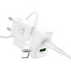 Phone charger Hoco USB A + USB C QC3.0 PD AFC 3A 30W + cable USB C to USB C N71 baltas