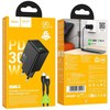 Telefono įkroviklis Hoco USB A + USB C QC3.0 PD AFC 3A 30W + laidas USB C į USB C N71 juodas