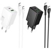 Telefono įkroviklis Hoco USB A + USB C QC3.0 PD AFC 3A 30W + laidas USB C į USB C N71 juodas