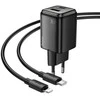 Telefono įkroviklis Hoco USB A + USB C QC3.0 PD 3A 20W + laidas USB C - Lightning N52 juodas