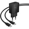 Phone charger Hoco USB C QC PD 25W + cable USB C to USB C N76 juodas