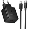 Phone charger Hoco USB C QC PD 45W + cable USB C to USB C N77 juodas