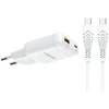 Telefono įkroviklis USB A + C tipo PD 45W + duomenų kabelis C tipo į C tipo 100W VEGER TR121 baltas