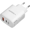 Telefono įkroviklis VEGER USB A + Typ C PD QC3.0 3,25A 65W + laidas USB C į USB C TR67 baltas