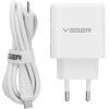 Telefono įkroviklis VEGER USB A + Typ C PD QC3.0 3,25A 65W + laidas USB C į USB C TR67 baltas