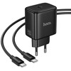 Phone GaN charger Hoco USB C PD AVS 40W max 60W with USB C to USB C cable N83 juodas