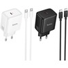 Phone GaN charger Hoco USB C PD AVS 40W max 60W with USB C to USB C cable N83 baltas
