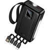 Powerbank 20000 mAh QC PD 22,5W with built-in cables USB A + USB C+ Lightning + Micro USB and two lights Hoco J173 juodas
