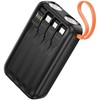 Powerbank Hoco 10000 mAh 2A with built-in cables USB A + USB C+ Lightning + Micro USB and double light J151 juodas