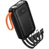 Powerbank Hoco 10000 mAh 2A with built-in cables USB A + USB C+ Lightning + Micro USB and double light J151 juodas
