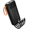 Powerbank Hoco 20000 mAh 2A with built-in cables USB A + USB C+ Lightning + Micro USB and double light J151A juodas