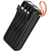 Powerbank Hoco 20000 mAh 2A with built-in cables USB A + USB C+ Lightning + Micro USB and double light J151A juodas