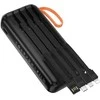 Powerbank Hoco 20000 mAh 2A with built-in cables USB A + USB C+ Lightning + Micro USB and double light J151A juodas