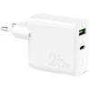 Puro Elektrik Puro 25 W maitinimo tiekimo USB-A USB-C sieninis įkroviklis – baltas
