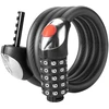 Rockbros RKS531 bike lock with 5-digit code, steel cable, 180 cm, with LED lighting - juodas