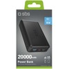 SBS Nešiojamoji baterija „Puro Fast“ 20000 mAh, 2x USB-A + 1x USB-C – juoda