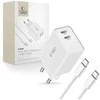 Tech-Protect C35W 2x USB-C PD 35W įkroviklis su USB-C / USB-C laidu - baltas