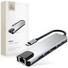 Tech-Protect HB02 HUB Adapteris 6in1 USB-C + USB2.0 + USB3.0 + HDMI 4K 30Hz + RJ45 + PD100W - pilka