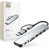 Tech-Protect HB06 HUB Adapteris 8in1 TYPE-C + USB2.0 + USB3.0 + SD/TF + AV3.5 - pilka