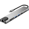 Tech-Protect HB09 USB hub 8in1 TYPE-C + USB-A 3.0 + USB-C 3.0 + HDMI 4K 60HZ + SD/TF + PD100W + RJ45 1000 MB/S - pilka