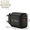 Tech-Protect NCA45W-GAN 2-Port laidinis įkroviklis PD 45W / QC3.0 juodos spalvos