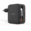 Kelioninis įkroviklis X-ONE ChargeGo GaN 65W su ištraukiamu laidu ir USB C prievadu - juodas