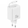 USAMS Laidinis įkroviklis 1xUSB-C su suvyniojamu kabeliu USB-C Retractable PD+QC 20W Gan Fast Charging baltos spalvos YC Series CC233TC02 (US-CC233)