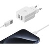 USAMS Laidinis įkroviklis 2xUSB 18W + kabelis Lightning/USB-A Fast Charging baltos spalvos series HC HCXLTZ01