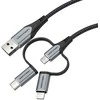 „Vention“ USB 2.0 A tipo kištukas į 3 viename „Micro-B“, USB-C ir „Lightning“ tipo kištuką, 1 m, pilkas, aliuminio lydinio tipas