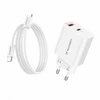 Wozinsky WLS-20W 20W USB-A USB-C Wall Charger with 1m USB-C - USB-C Cable - Baltas
