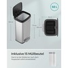Songmics 68 litrų metalinė 68 litrų virtuvės atliekų dėžė su dangčiu sidabriškai juoda